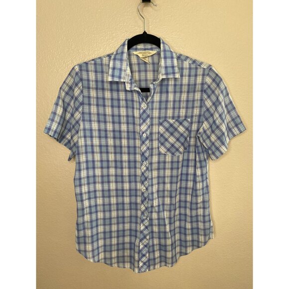 Vintage Sears Womens Western Short Sleeve Checkered Shirt Blue/White Size 12 - Picture 2 of 6
